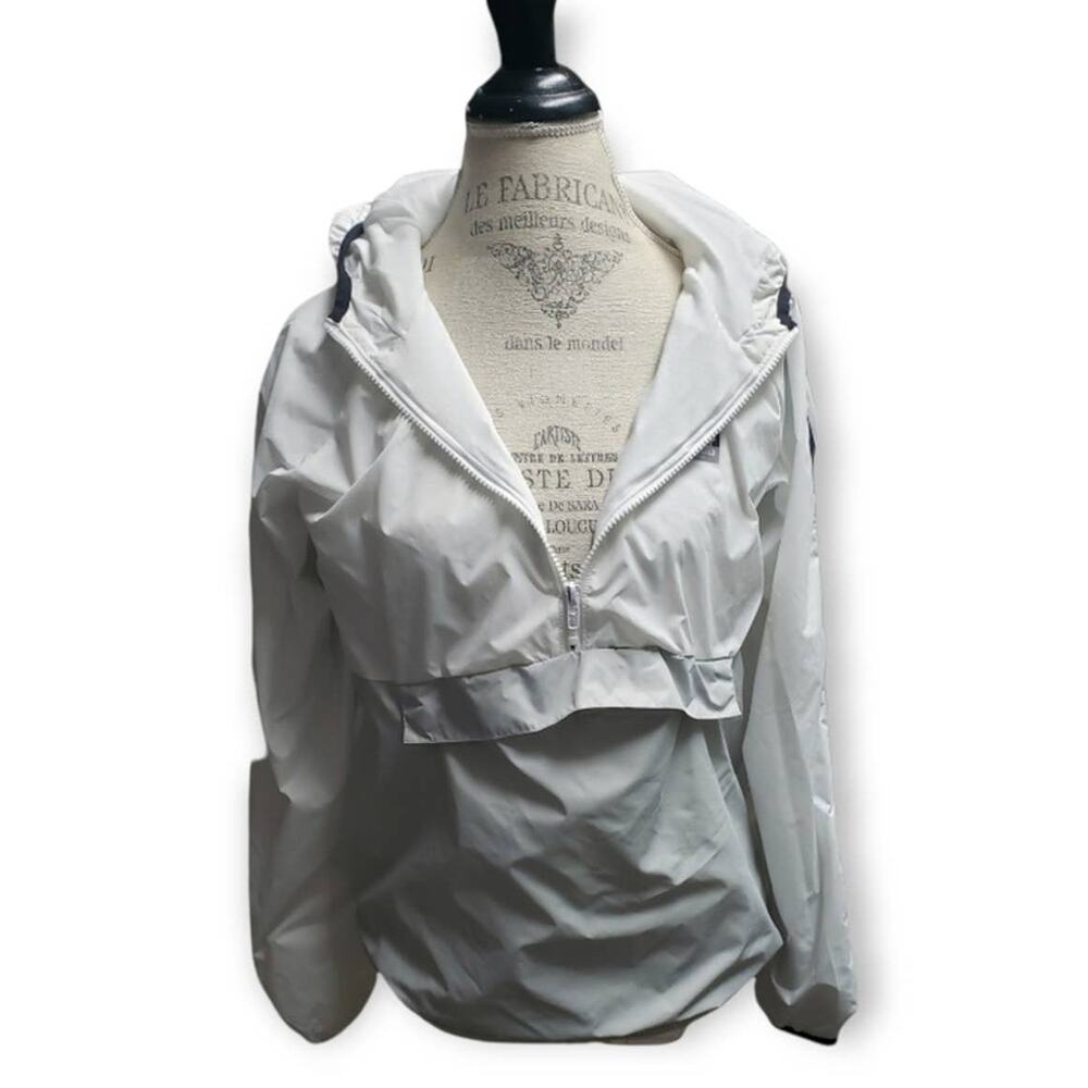 Victoria Secret PINK White / Gray Hooded Windbreaker Jacket Kangaroo Pocket - Picture 2 of 12